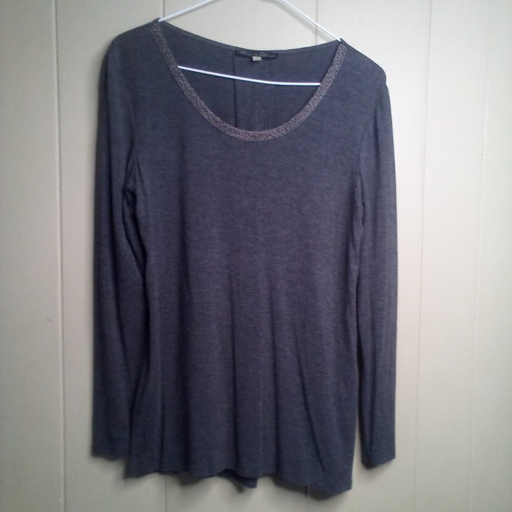 Rose & Olive Blouse M Long Sleeve Beading Gray